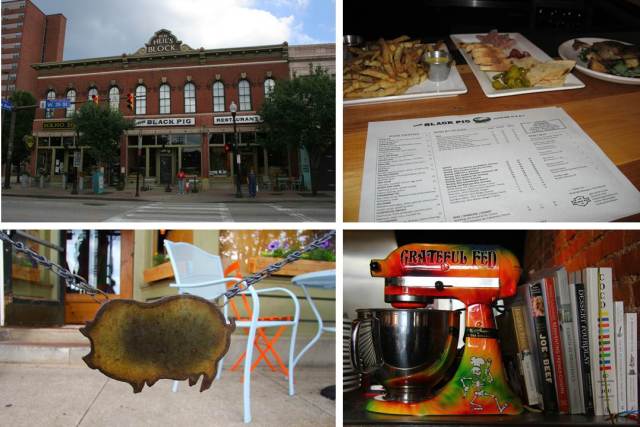 We exited the old subway station at West 25th and walked back down to the Heil Block for lunch at the Black Pig, which I have also wanted to try for some time. We shared the pate and pickles, duck confit and pomme frites with garlic aioli. I loved the classic rock music and decor.