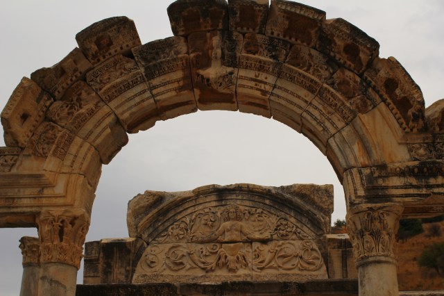 In the commercial part of town there were lots of shops and temples, this one featuring Medusa