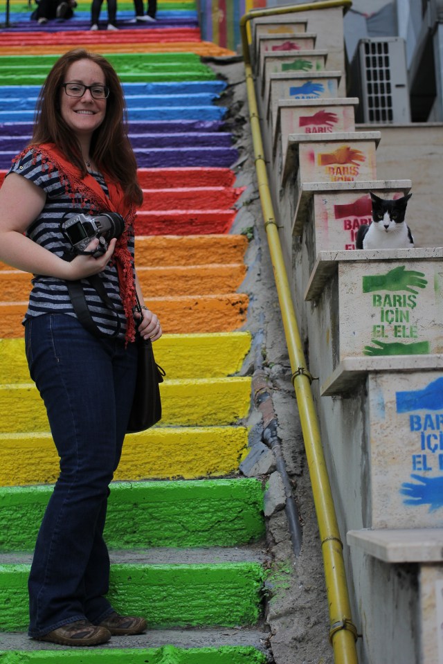 My and one of the many friendly cats on beautifully chalked stairs