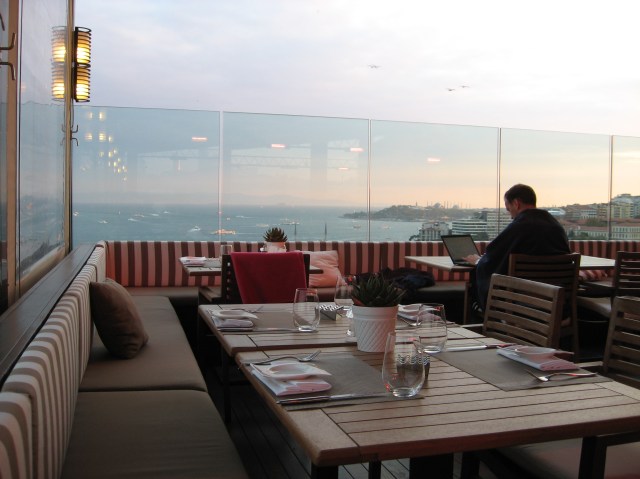 First night's dinner from the rooftop overlooking the Bosphorus and Asia