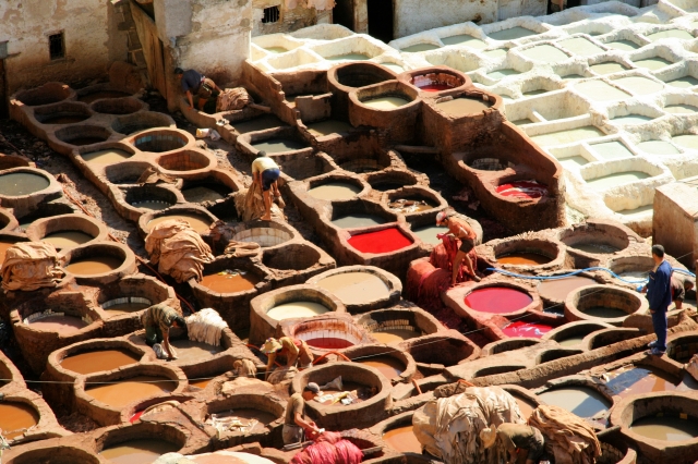 The tanneries in Fes from the comfort of a shop overlooking the UNESCO site