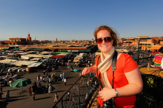 Looking out on the main square in Marrakech from the safety of a rooftop patio