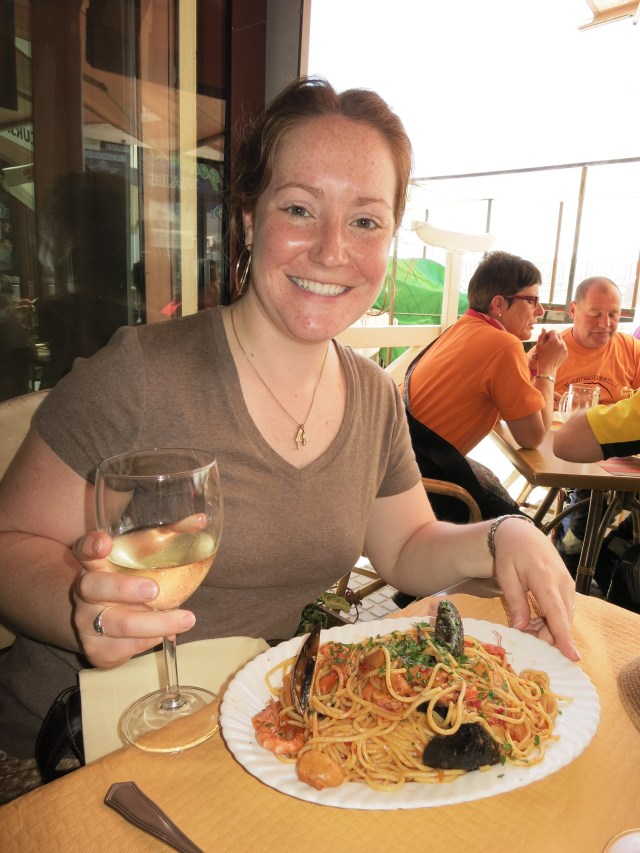 My frutti del mare was to die for. Just behind me you can see some of the German biker club that was touring Spain. There were dozens of them on bikes riding through town and they had ordered just before we arrived at the restaurant. We enjoyed their antics while we ate and wished for our own motorcycles!