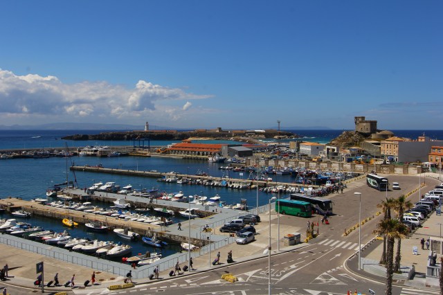 Our view of the port from the top of the castle walls. We could see the hilly city and the sea.