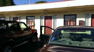 Our room is the one sporting the broken exterior window. The room's only window.